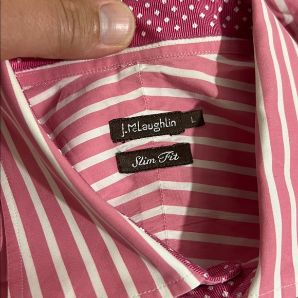 J. McLaughlin Men’s Slim Fit Button Down Dress Shirt in Pink & White, size Large - Picture 7 of 14